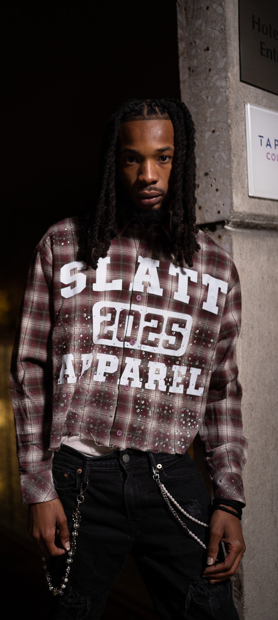 RED SUN FADED DISTRESSED RHINESTONE FLANNEL