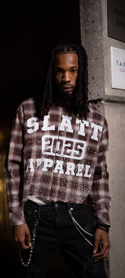 RED SUN FADED DISTRESSED RHINESTONE FLANNEL