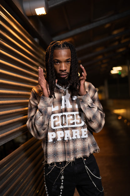 IVORY SUN FADED DISTRESSED RHINESTONE FLANNEL