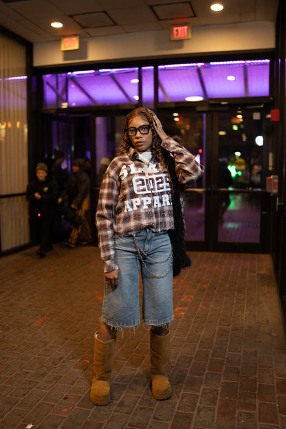 RED SUN FADED DISTRESSED RHINESTONE FLANNEL