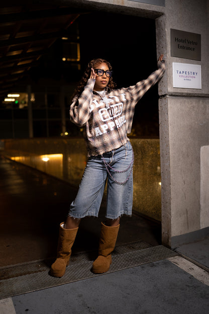 IVORY SUN FADED DISTRESSED RHINESTONE FLANNEL